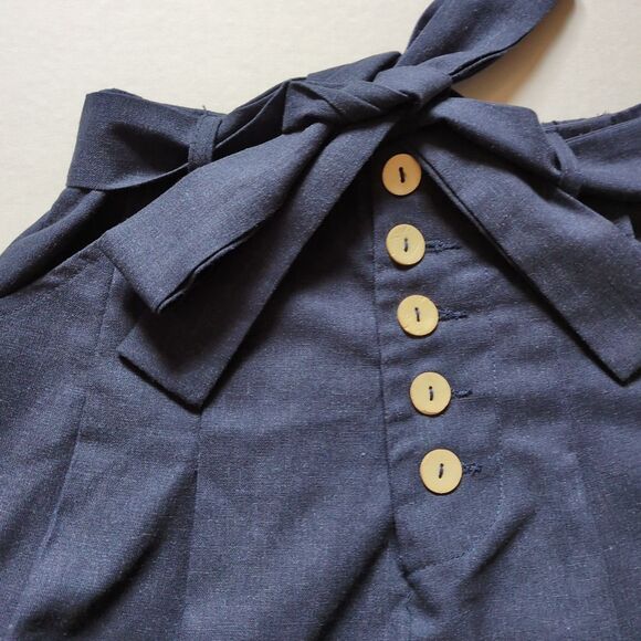 Francescas Mi Ami Womens XS Linen Blend Shorts Button Tie Waist Navy Blue Sailor - Picture 2 of 10